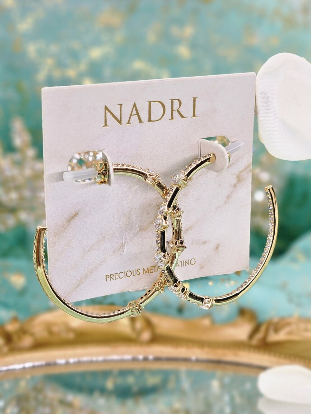 Nadri CZ Inside Out Hoops Hoop Earrings Gold Plated Bridal Wedding Formal Fairy
